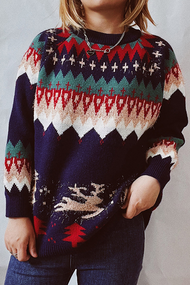 Vintage Christmas Totem Long Sleeve Sweater-ABOXUN