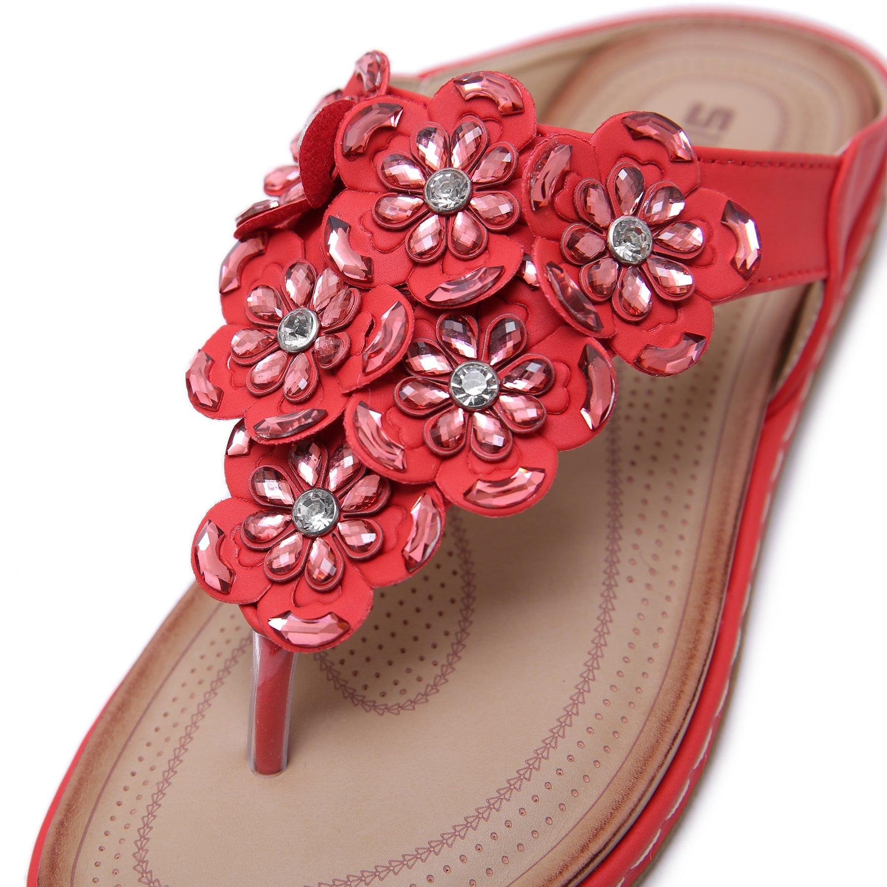 Bohemian Rhinestones Flower Beach Flip Flops Large Size Comfortable Sandals-ABOXUN