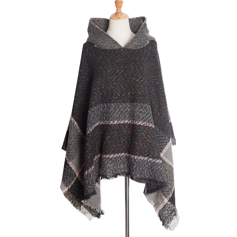 Vintage Herringbone Hooded Pullover Shawl-ABOXUN