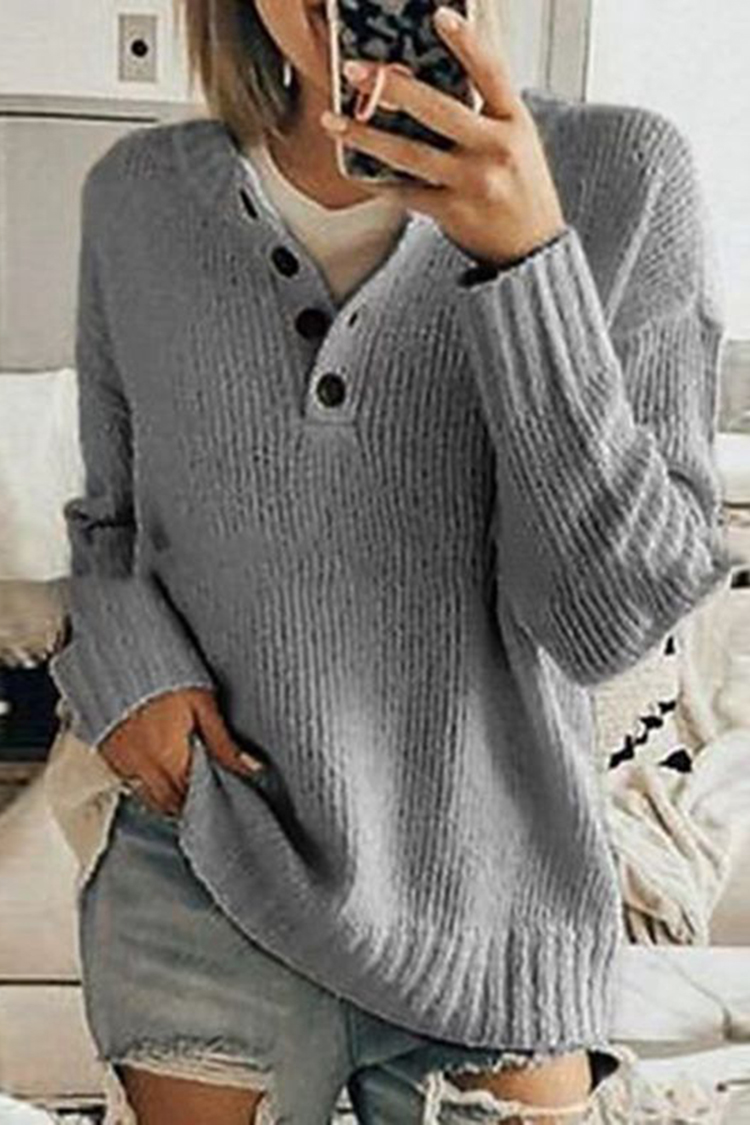 Casual Solid Color Stand Collar Sweater