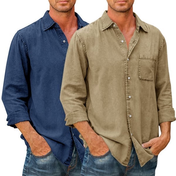 Last day 40% off🔥 Mens Denim Long Sleeve Button Down Shirt-ABOXUN