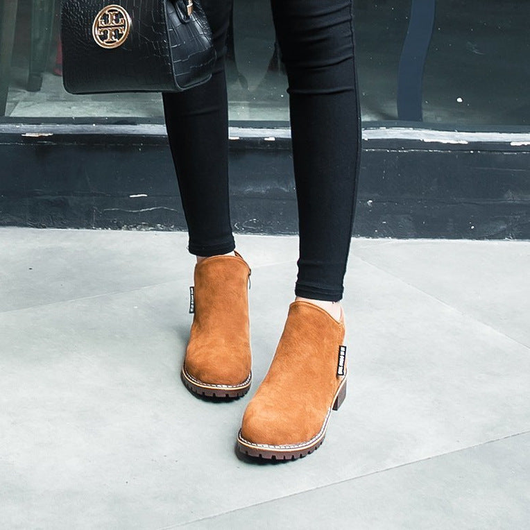 Women's Low Heel Low Side Zip Ankle Boots Martin Boots-ABOXUN