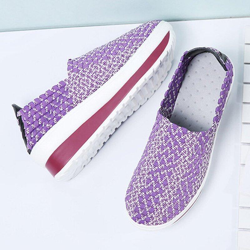 Women Comfy Casual Breathable Elastic Woven Detail Platform Rocker Sole Sneakers-ABOXUN