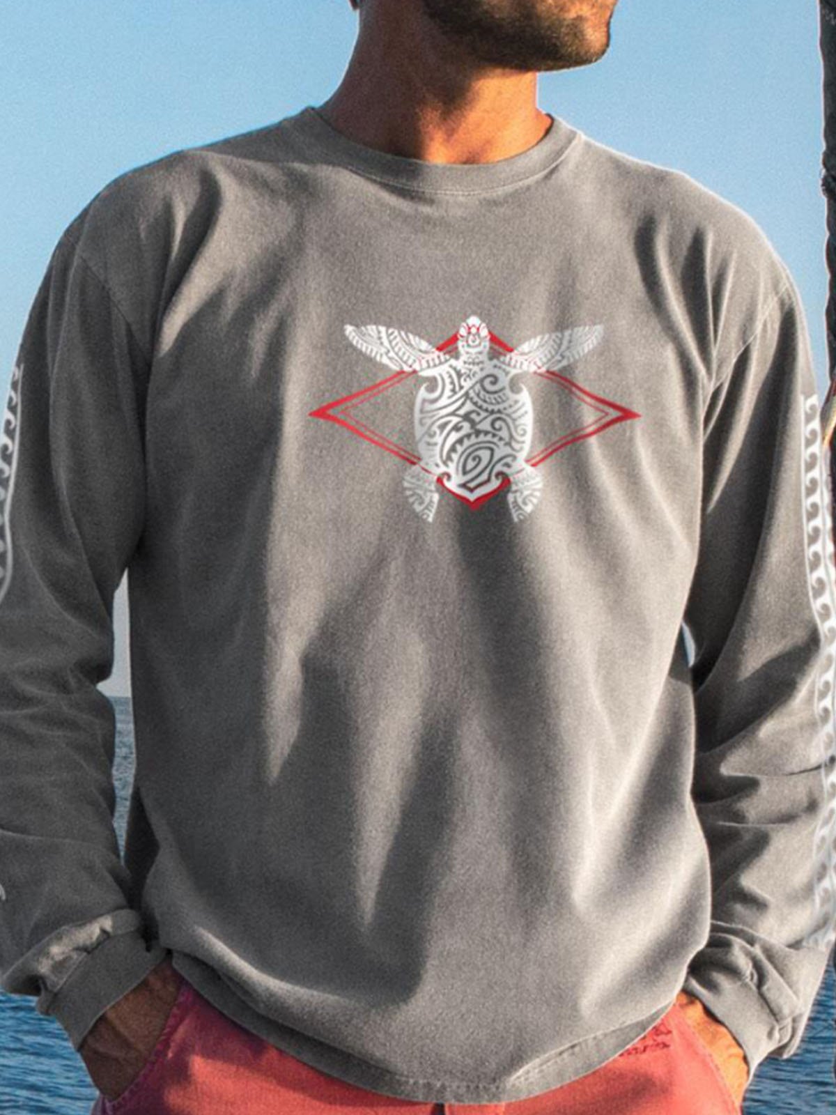 Moana Honu Crater Classic Long Sleeve Crew Neck T-Shirt-ABOXUN