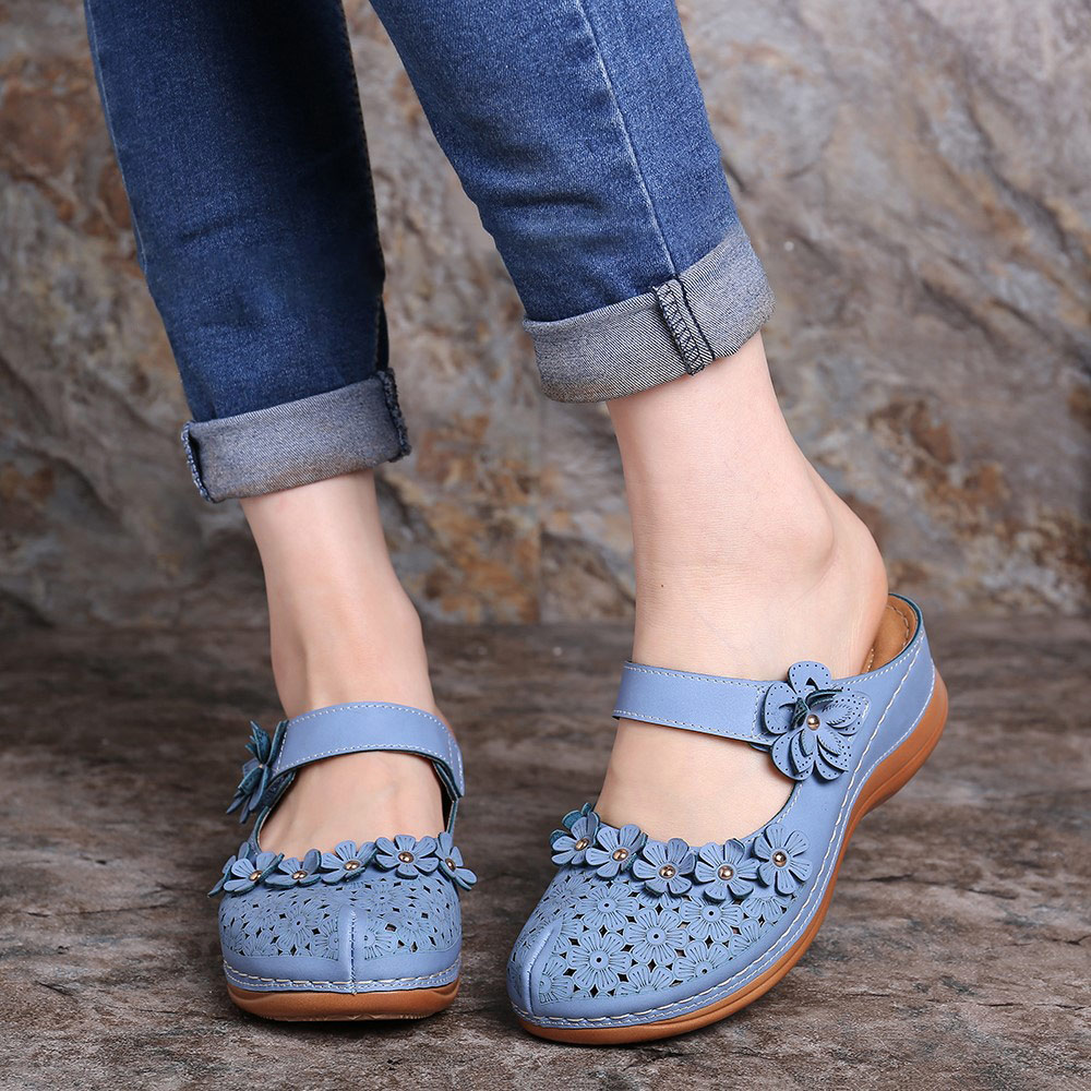 Summer multicolor retro comfortable flat round toe non-slip soft bottom casual women's sandals-ABOXUN