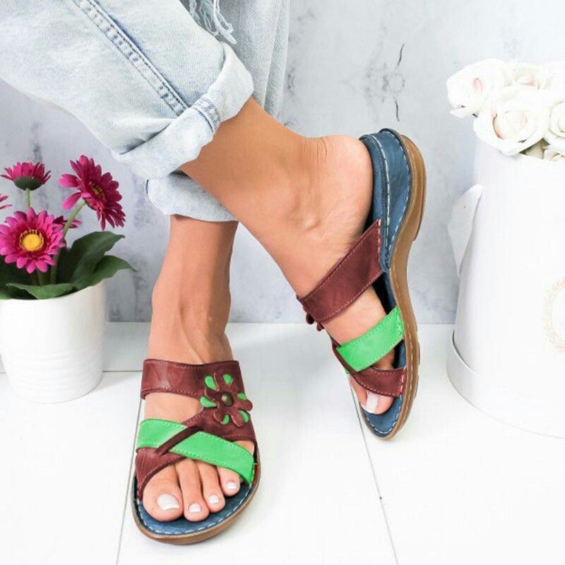 Summer Fashion Ladies Floral Colorblock Wedge Sandals-ABOXUN
