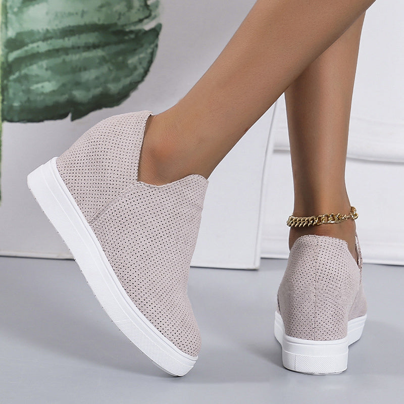 Women's Round Toe Wedge Inner Booster Eyelet Casual Shoes-ABOXUN