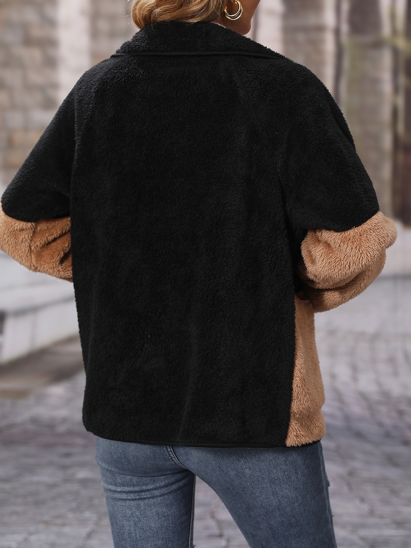 Loose colorblock zipper thickened double-sided fleece casual jacket-ABOXUN