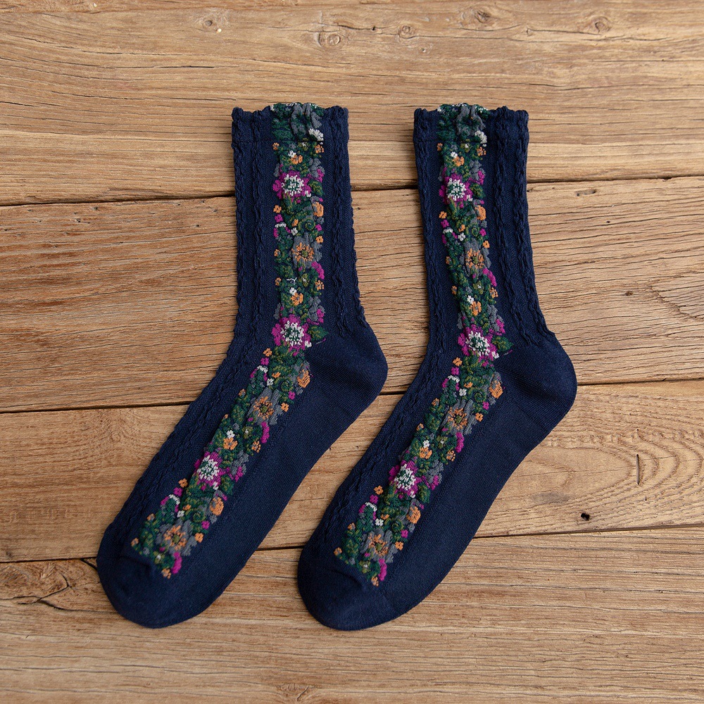 Vintage Ethnic Flowers Medium Tube Socks-ABOXUN