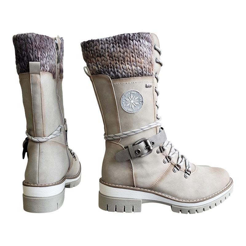 Grishay Women Buckle Lace Knitted Mid-calf Boots-ABOXUN