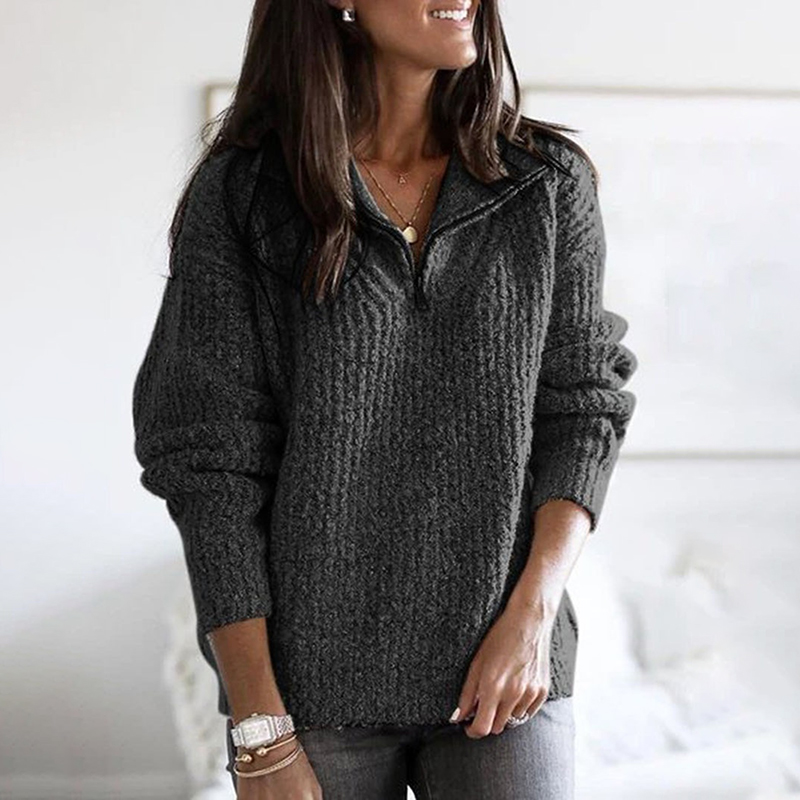 Vintage Zip Pullover Long Sleeve Sweater-ABOXUN
