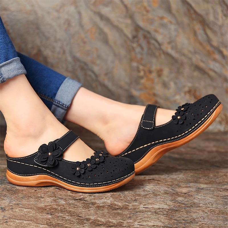 Summer multicolor retro comfortable flat round toe non-slip soft bottom casual women's sandals-ABOXUN