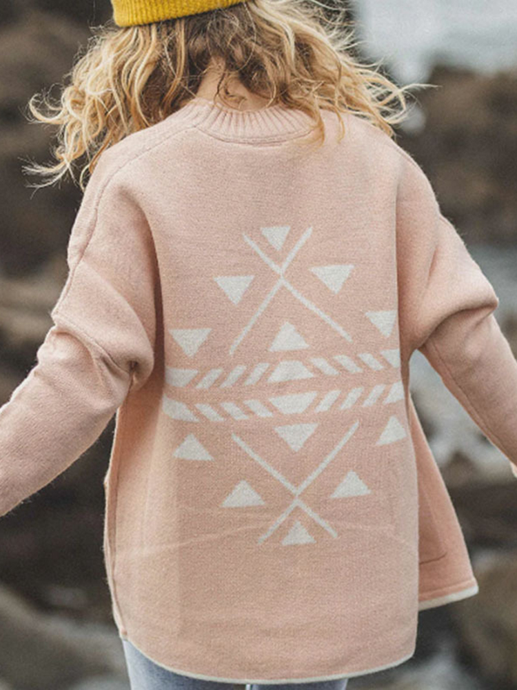 Totem Long Sleeve Loose Sweater Cardigan-ABOXUN