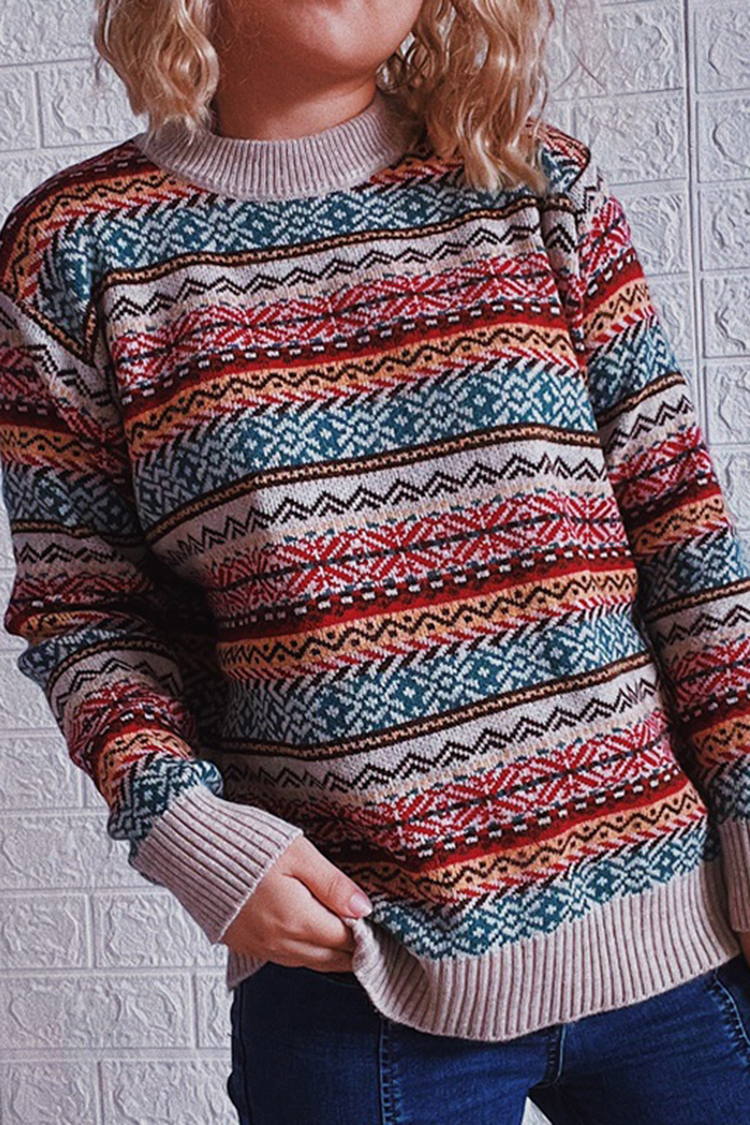 Vintage Long Sleeve Totem Striped Sweater-ABOXUN