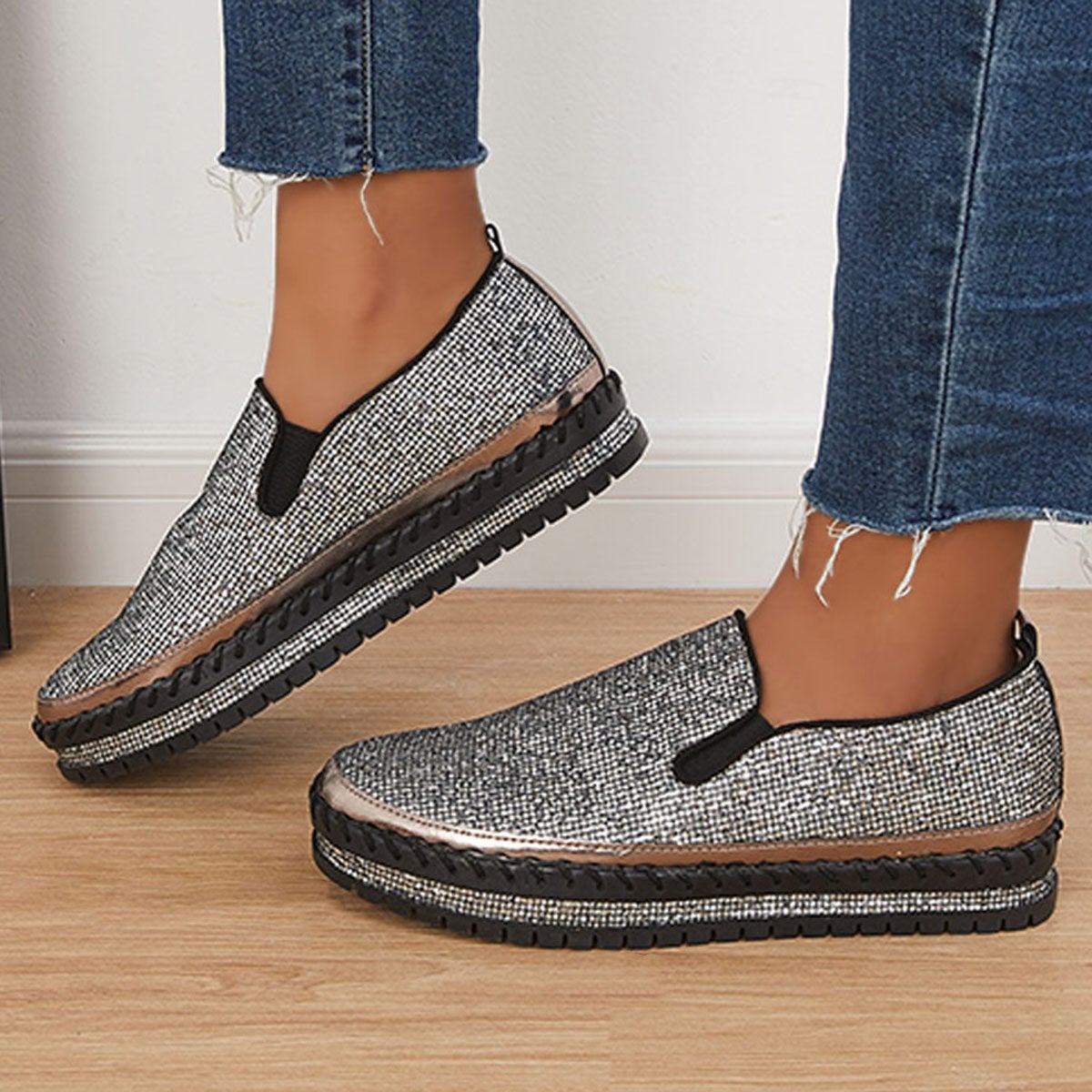 Women's Rhinestone Flatform Sneakers-ABOXUN