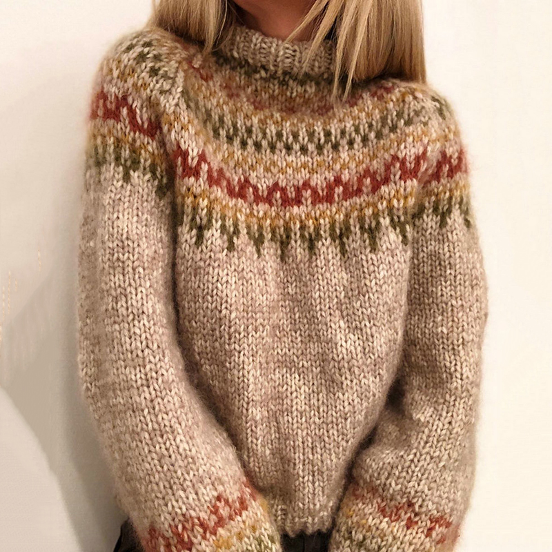 Casual Turtleneck Straight Leg Printed Sweater-ABOXUN