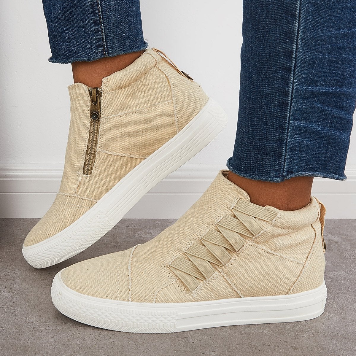 Women Casual Slip On Canvas Shoes Platform Low Top Wedge Sneakers-ABOXUN