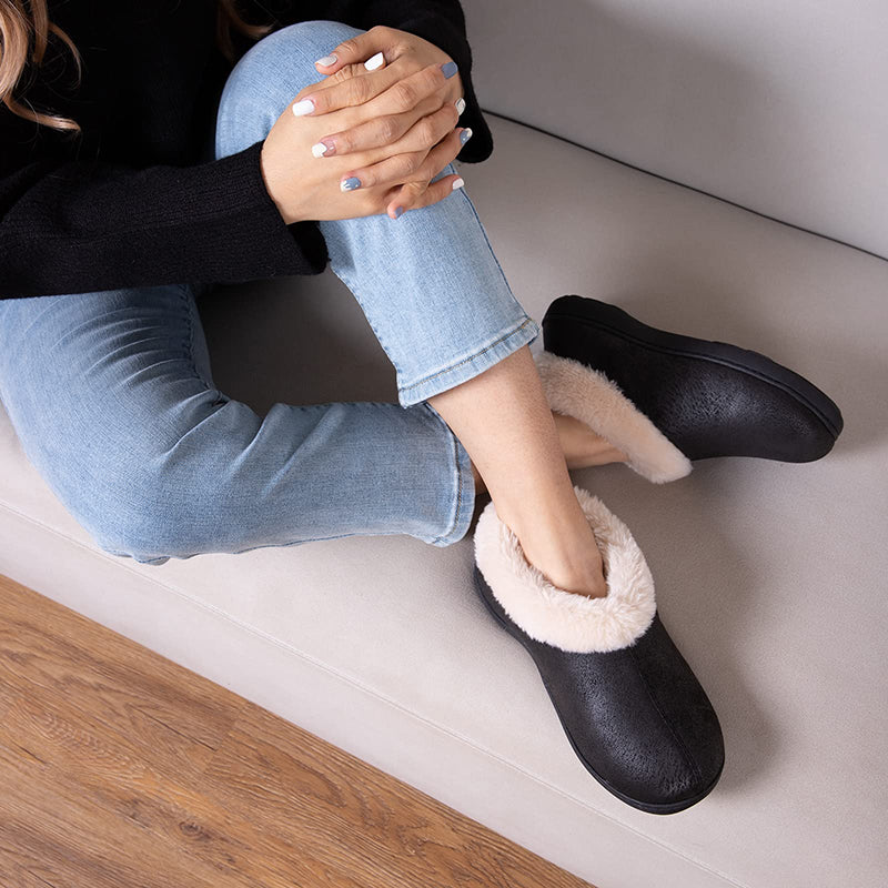 Women's Micro Suede Fuzzy Plush Lined Slippers with Cozy Memory Foam-ABOXUN