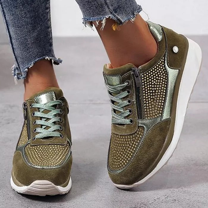 Women's Low Heel Lace Up Sneakers-ABOXUN