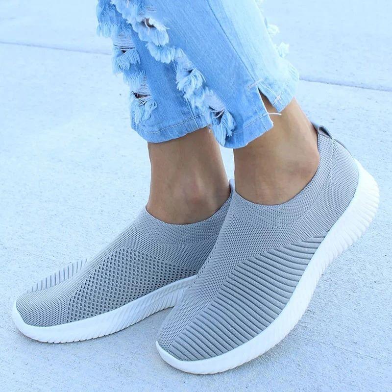 Women Sneaker Air Mesh Soft Shoes Casual Slip On Ladies Flat Shoes-ABOXUN