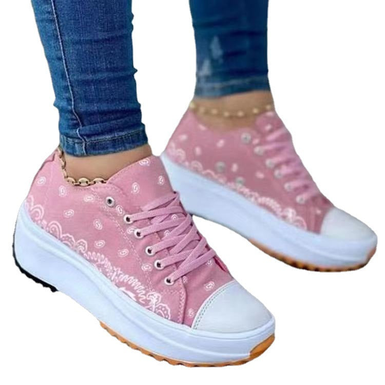 Women's Low-top Thick-soled Printed Canvas Shoes-ABOXUN