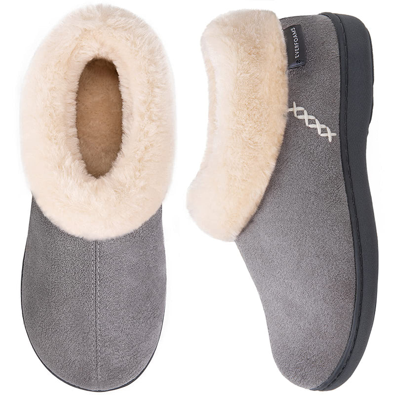 Women's Micro Suede Fuzzy Plush Lined Slippers with Cozy Memory Foam-ABOXUN