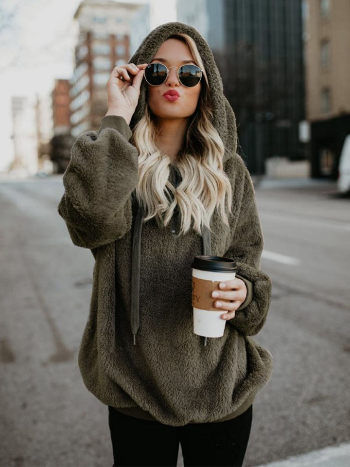 Hooded Solid Color Women's Sweater Jacket-ABOXUN