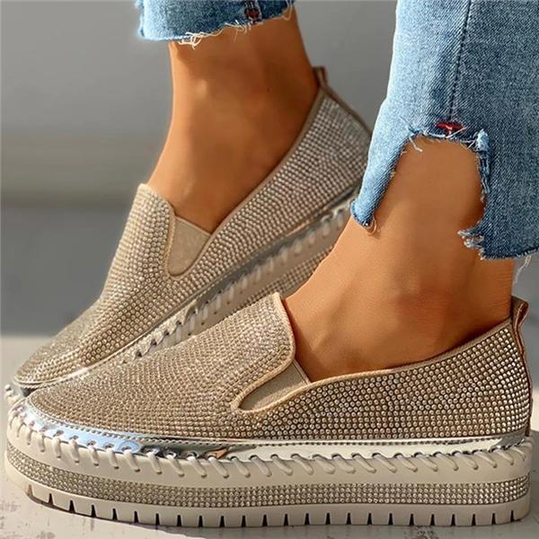 Women's Rhinestone Flatform Sneakers-ABOXUN