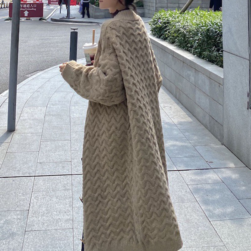 Long Twist Knit Sweater Thick Wool Sweater Cardigan-ABOXUN
