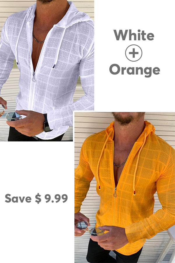 New casual slim long-sleeved hooded shirt-ABOXUN