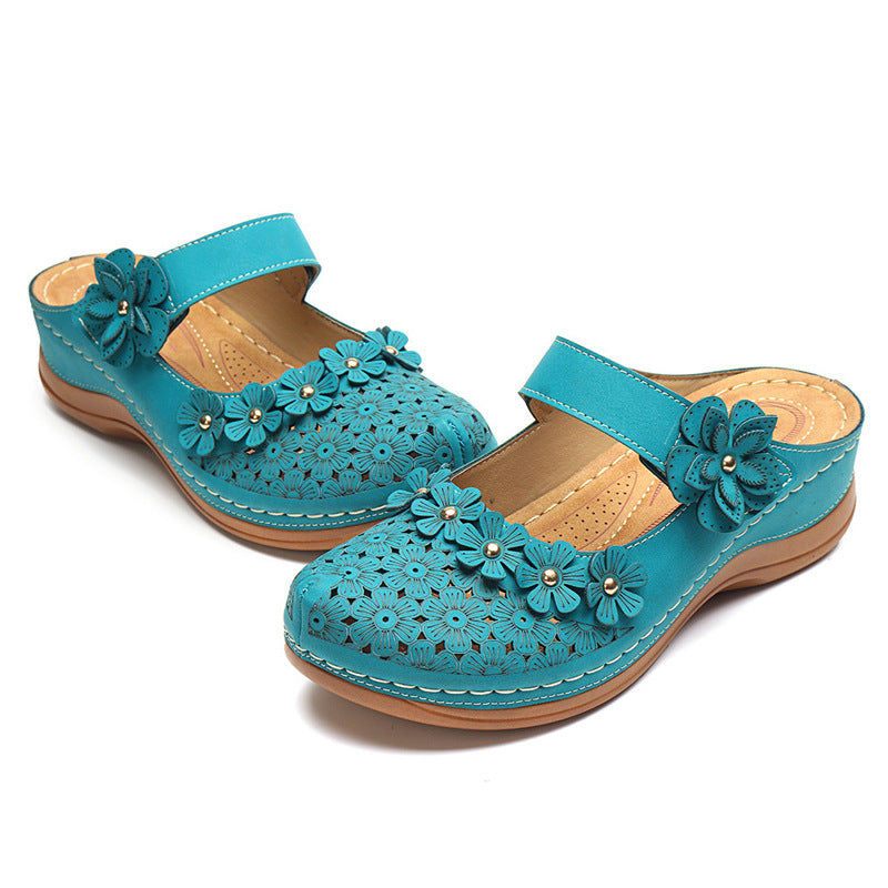 Summer multicolor retro comfortable flat round toe non-slip soft bottom casual women's sandals-ABOXUN