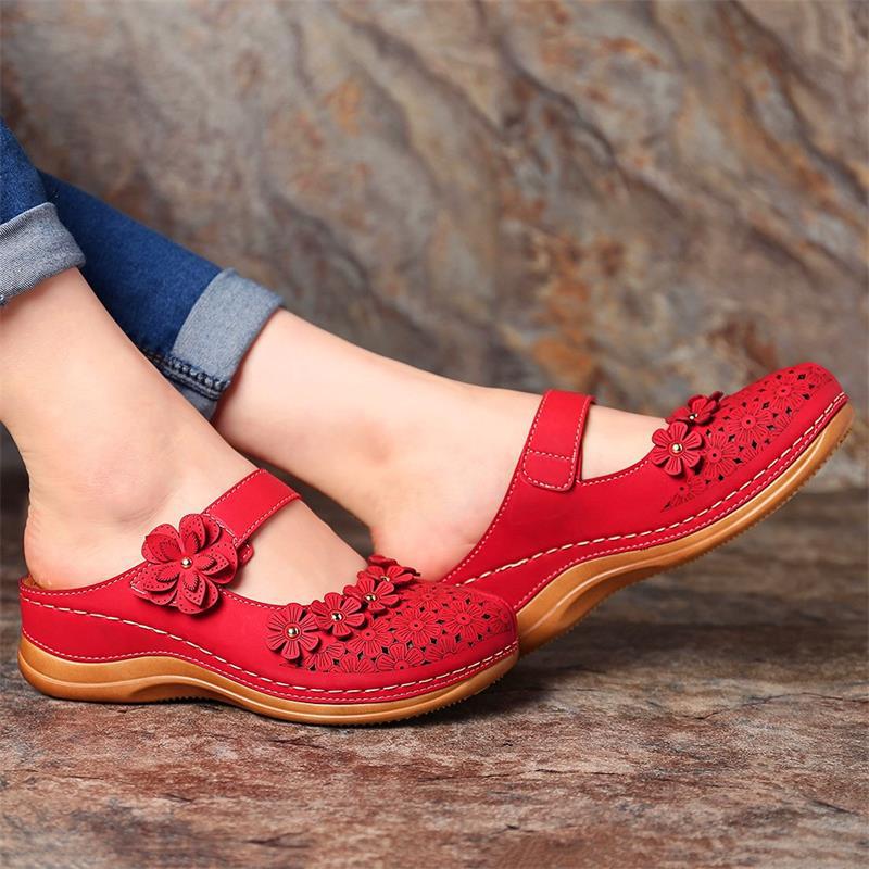 Summer multicolor retro comfortable flat round toe non-slip soft bottom casual women's sandals-ABOXUN
