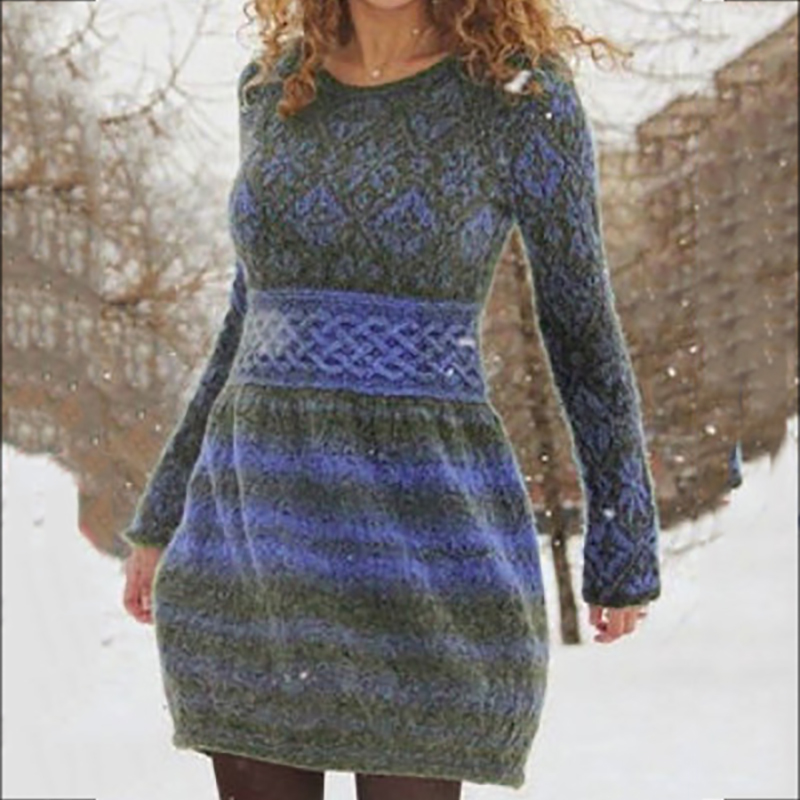 Vintage Mid Rise Twist Pullover Long Sleeve Mini Dress-ABOXUN