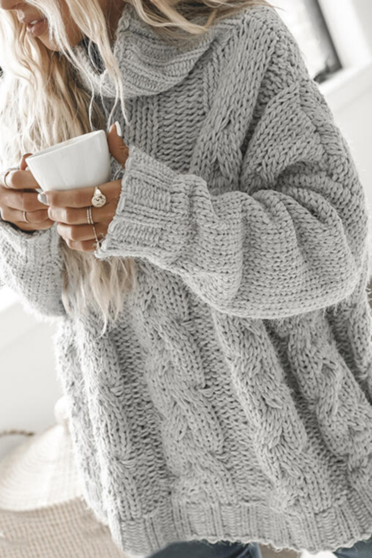 Casual Solid Long Sleeve Turtleneck Sweater-ABOXUN