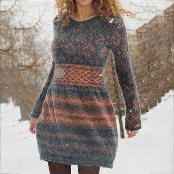 Vintage Mid Rise Twist Pullover Long Sleeve Mini Dress-ABOXUN