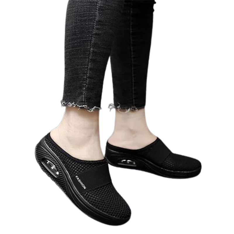 Women Daily Fly Knit Fabric Summer Air Cushion Mule Slippers-ABOXUN