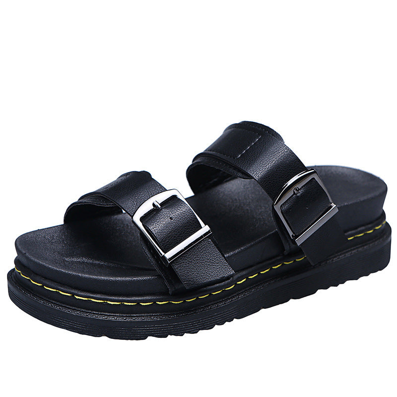 Platform Solid Buckle Ladies Sandals-ABOXUN