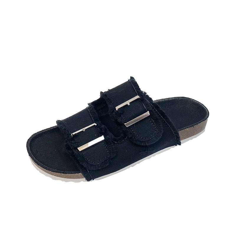 Ladies Denim Buckle Sandals-ABOXUN