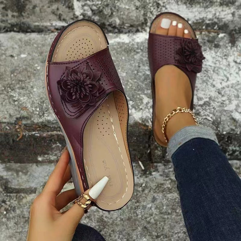 2022 Summer New Wedge Heel Fish Mouth Hollow Ladies Casual Slippers-ABOXUN