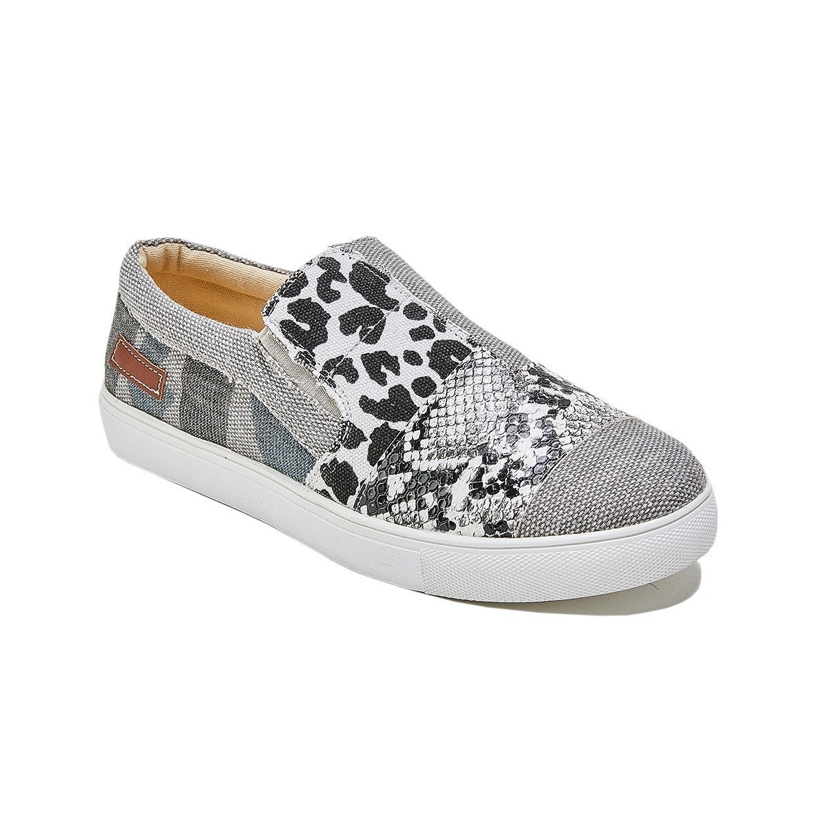 Women Gray Sneakers Casual Raw Edge Canvas Sneakers Slip-on Flat Sneakers-ABOXUN