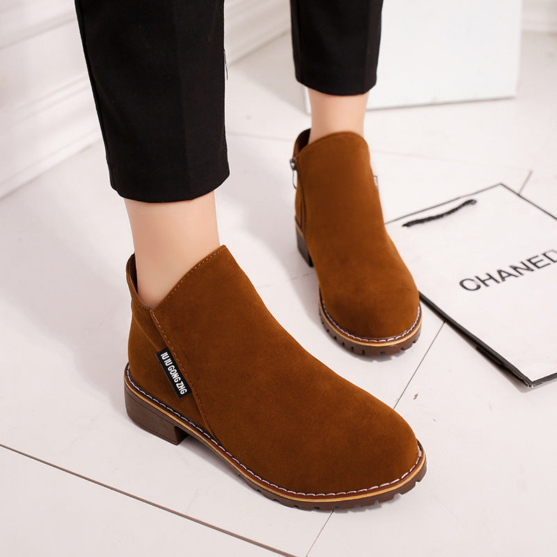 Women's Low Heel Low Side Zip Ankle Boots Martin Boots-ABOXUN