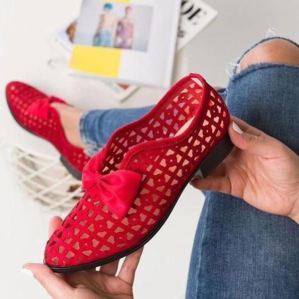 Women's Bowknot Hollow-out Flat Heel Flats-ABOXUN