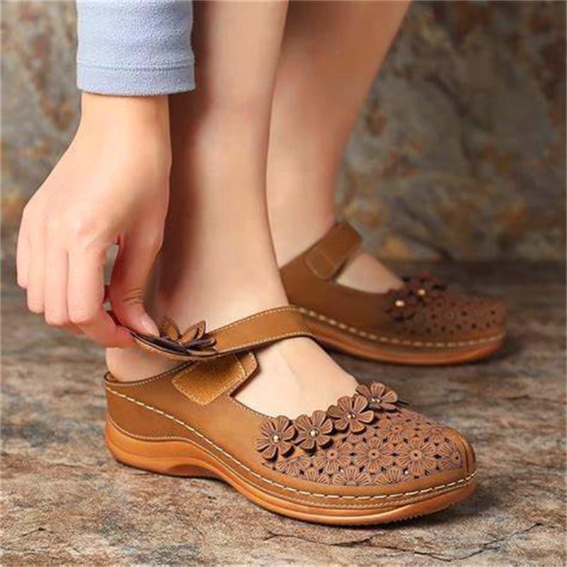 Summer multicolor retro comfortable flat round toe non-slip soft bottom casual women's sandals-ABOXUN