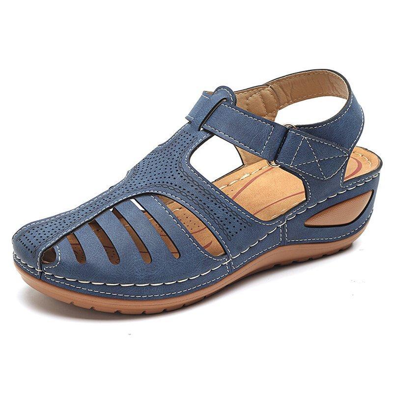Sursell Women Hollow Out Breathable Wedges Thick Sole Buckle Sandals-ABOXUN
