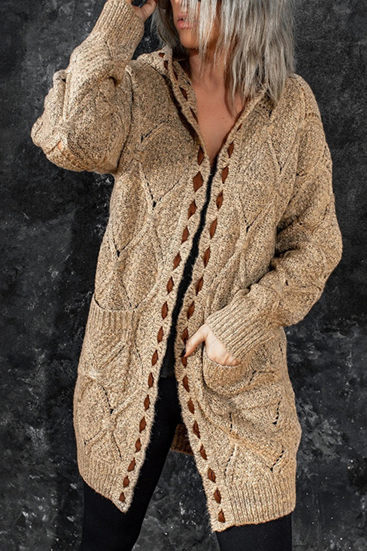 Vintage Long Sleeve Hooded Cardigan-ABOXUN