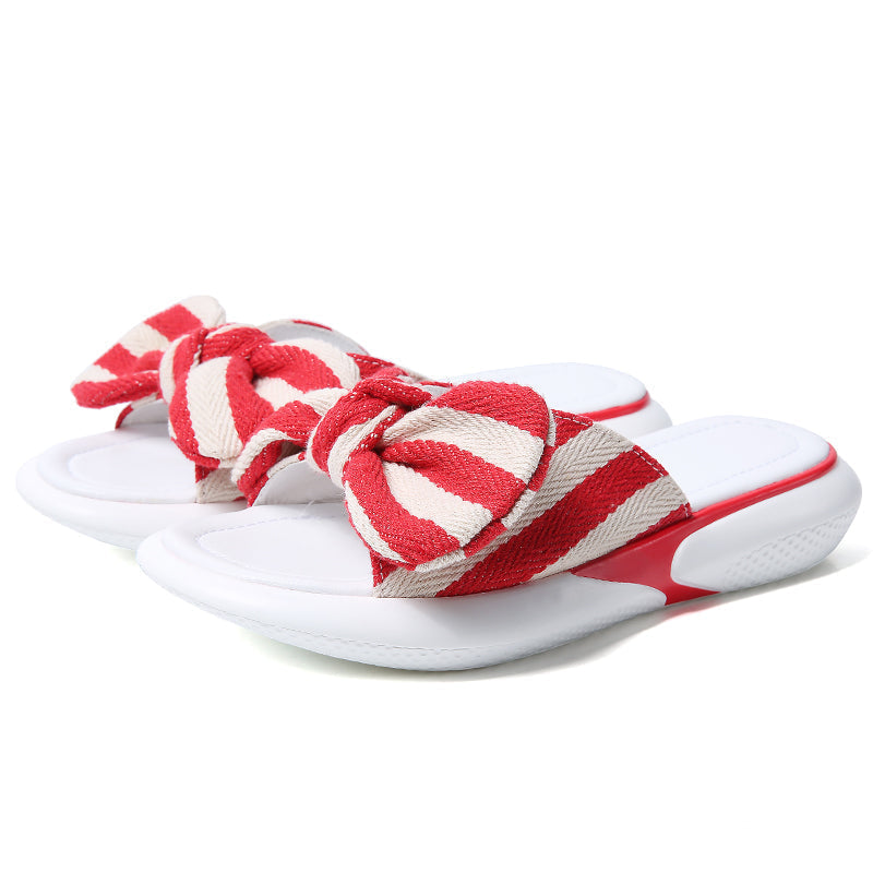 Women's Memory Foam Open Toe Slide Slippers With Cute Bowknot, Ladies' Slip On House Shoes Spa Slippers With Indoor Outdoor Anti-Skid Rubber Sole-ABOXUN