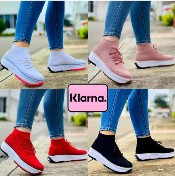 Lace-up Contrast Paneled Knit Slip On Sneakers-ABOXUN