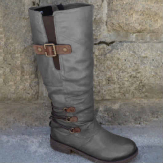 Grishay Fashion Autumn Winter Vintage Zipper Knee High Boots-ABOXUN