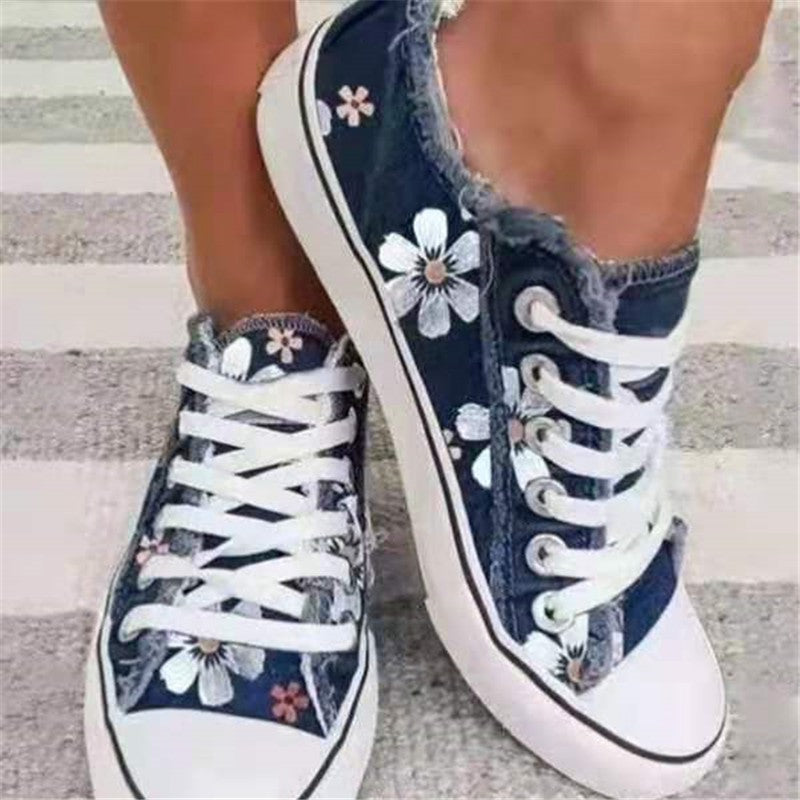 Women's Sneakers Floral Lace-up Canvas Sneakers-ABOXUN