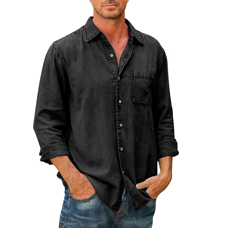Last day 40% off🔥 Mens Denim Long Sleeve Button Down Shirt-ABOXUN